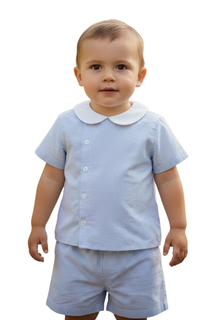 Edgehill Collection $66 Boys Woven Stripe Blue Classic Shirt and Short Set 2T